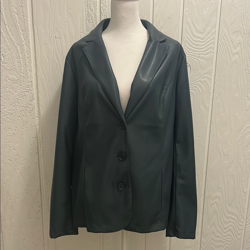 Denim & Co Leather Blazer Medium Flawless Gray